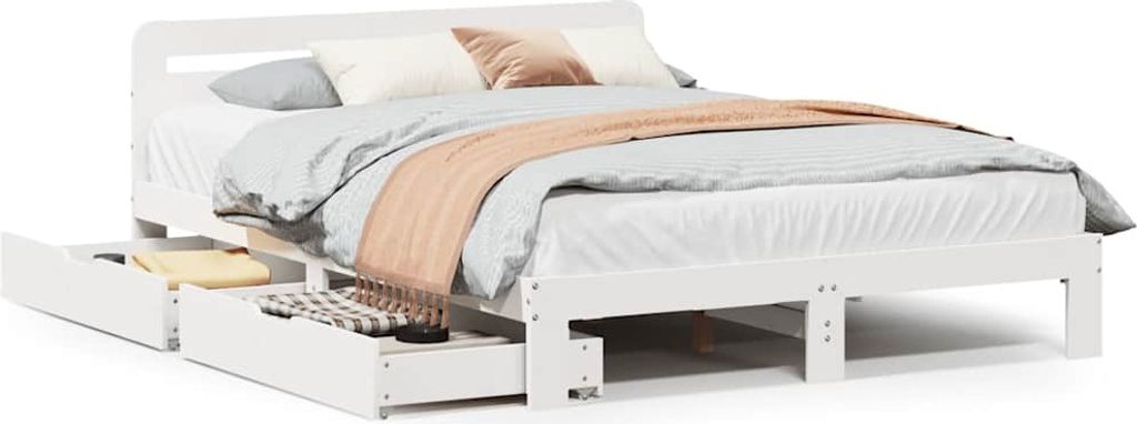 vidaXL Massivholzbett ohne Matratze Weiß 135x190 cm Kiefernholz