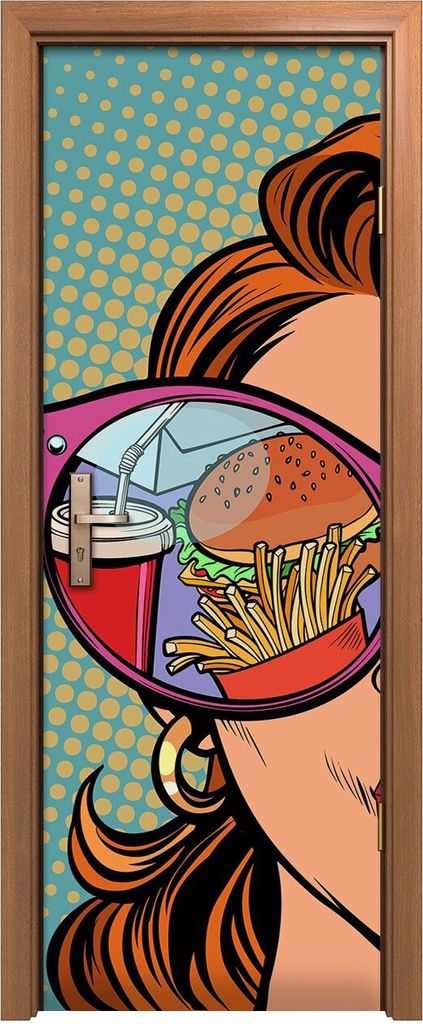 Türposter 70x200 cm Türaufkleber Türtapete Türfolie Klebefolie Frau mit Sonnenbrille Pop Art Retro
