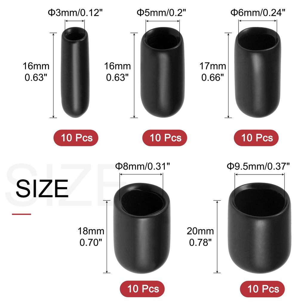 50 Stš¹ck Gummi Endkappen 3/5/6/8/9.5mm ID Gummikappen Schwarz, Runde Gummikappe Abdeckschrauben Schraubenkappen Stuhlbeinkappen fš¹r Flaschen ...