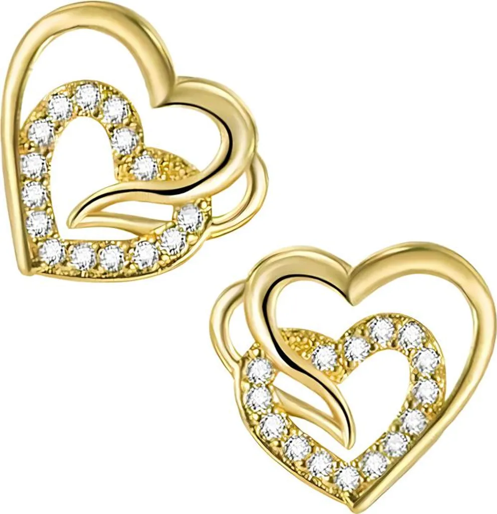 Orecchini d'oro, orecchini a cuore, orecchini in rame argentato