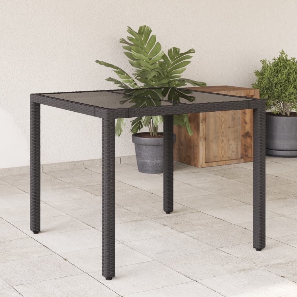 ZMH Gartentisch mit Glasplatte Schwarz 90x90x75 cm Poly Rattan