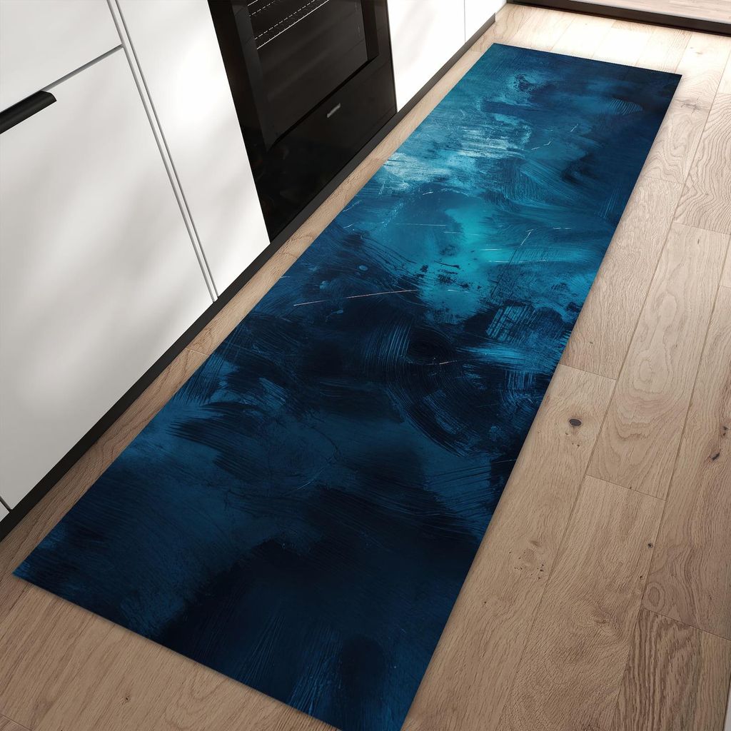 Küchenteppich 60x90cm rutschfest & abwischbar PVC Läufer - Abstrakte Blautöne