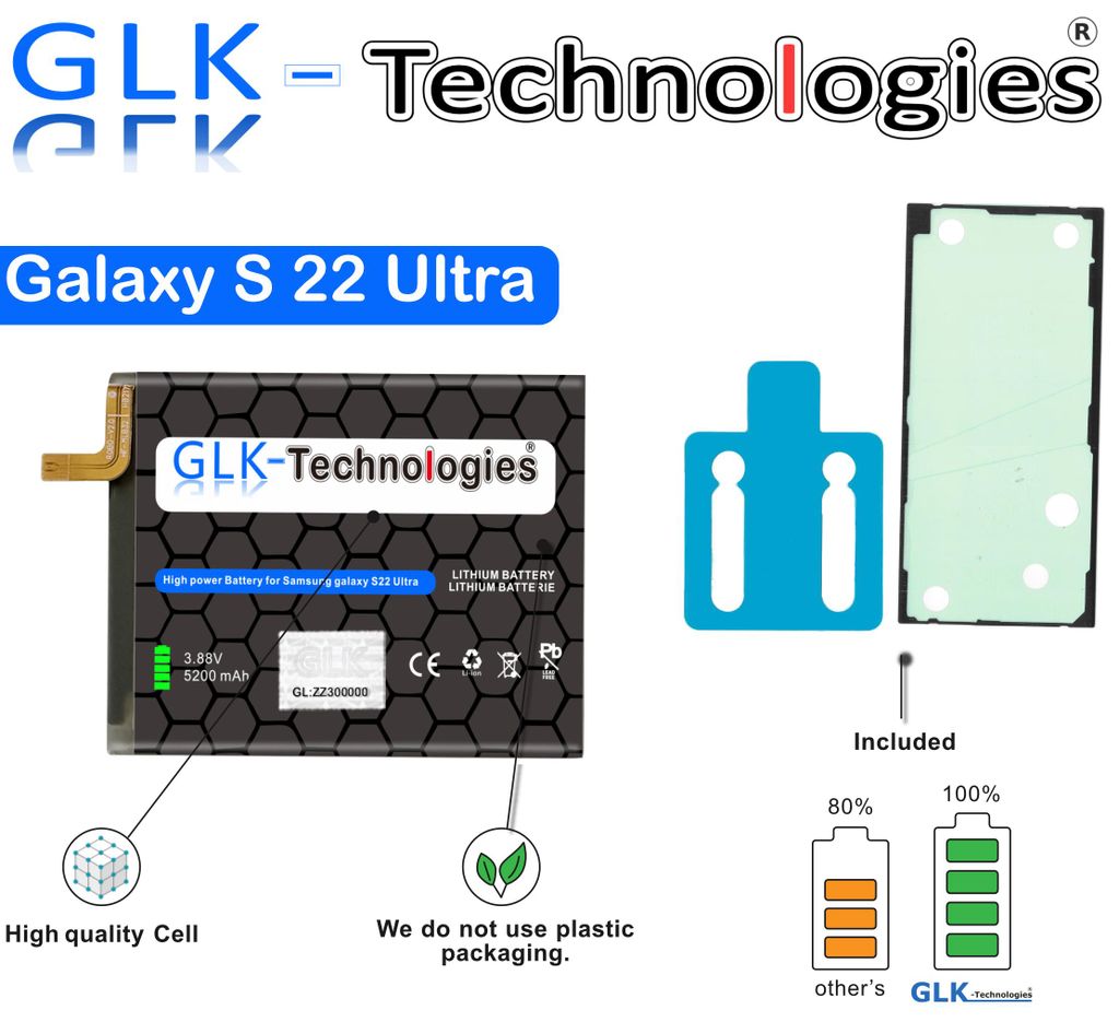 GLK-Technologies für Samsung Galaxy S22 ULTRA S908B Akku Batterie EB-BS908ABY Ohne Set