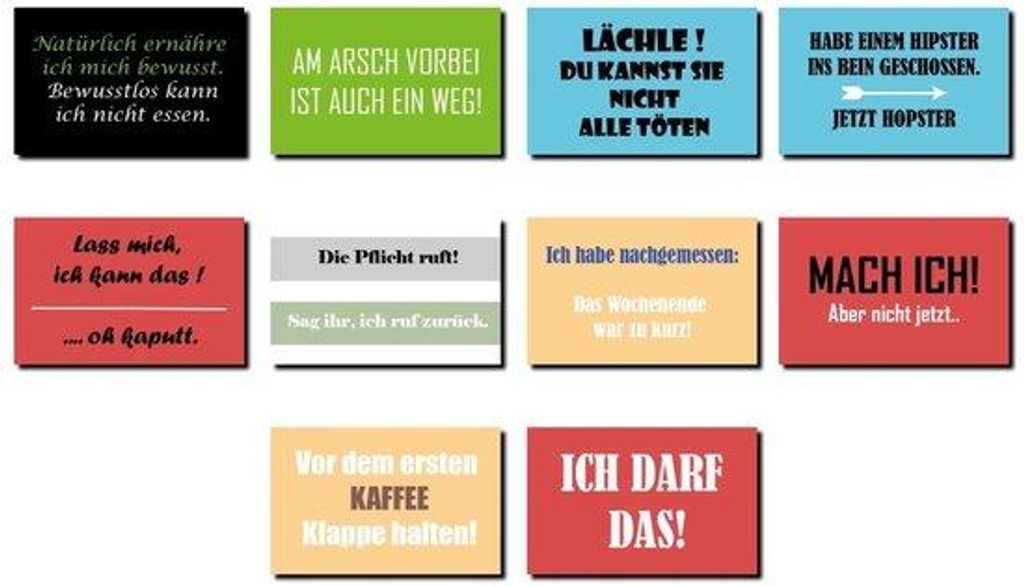 Klebezettel - 10 Magneten mit verschiedenen Sprüchen - Amüsante Version 2 - 80 x 50 mm - Kühlschrankmagnet | Geschenk | Amüsante Spruch | Gesch...