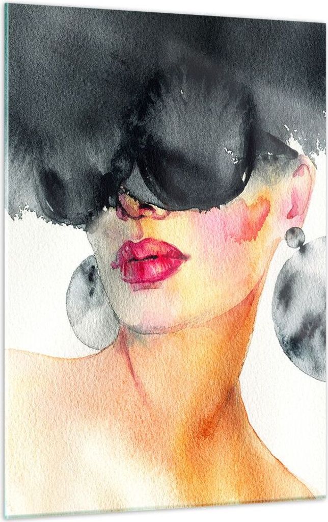 Bilder auf glas - Einteilig - Aquarell Modell Brille - 50x70cm - Glasbilder - Wandbilder - Bilder - zum Aufhängen bereit - Wanddekoration aus Glas...