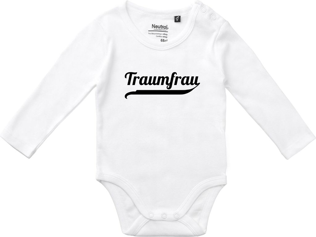 Huuraa Unisex Babystrampler Traumfrau Schriftzug Geschenk Größe 80 White Baumwolle Fairtrade Traumfrau Überraschung