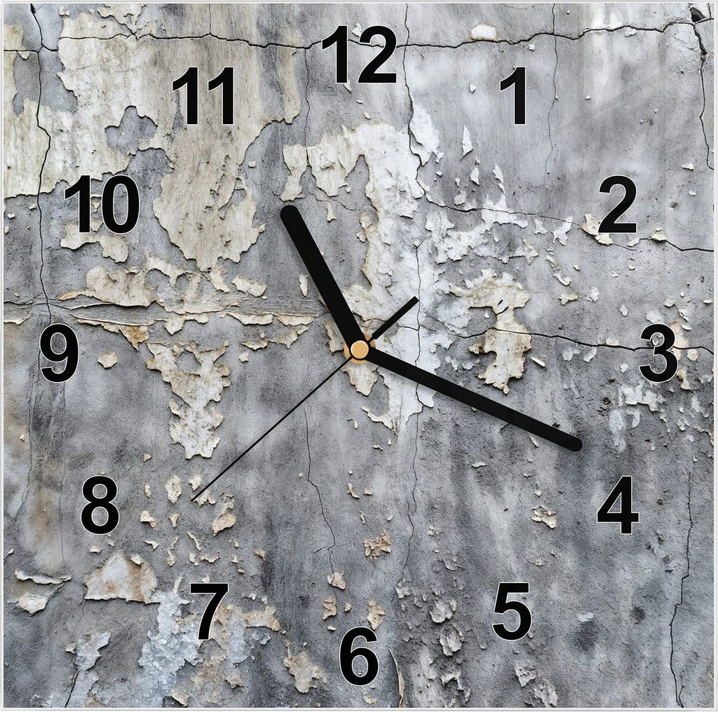 Wanduhr aus Glas mit Motiv Abblätternde Wand- 30 x 30 cm - inkl. Aufhängesystem