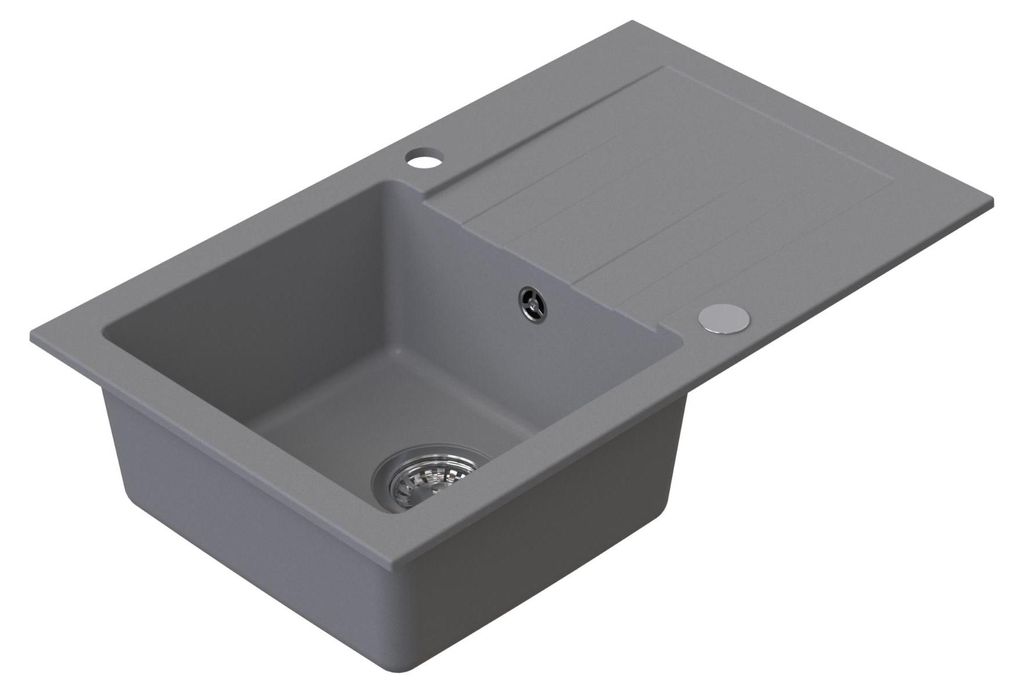 HOMEVELLO Spülbecken MIXA Einbecken Granitspüle 73x44x19,8cm Grau, Hochwertige Küchenspüle mit Siphon, Abtropffläche, Pflegeleicht, Kratzfest,...