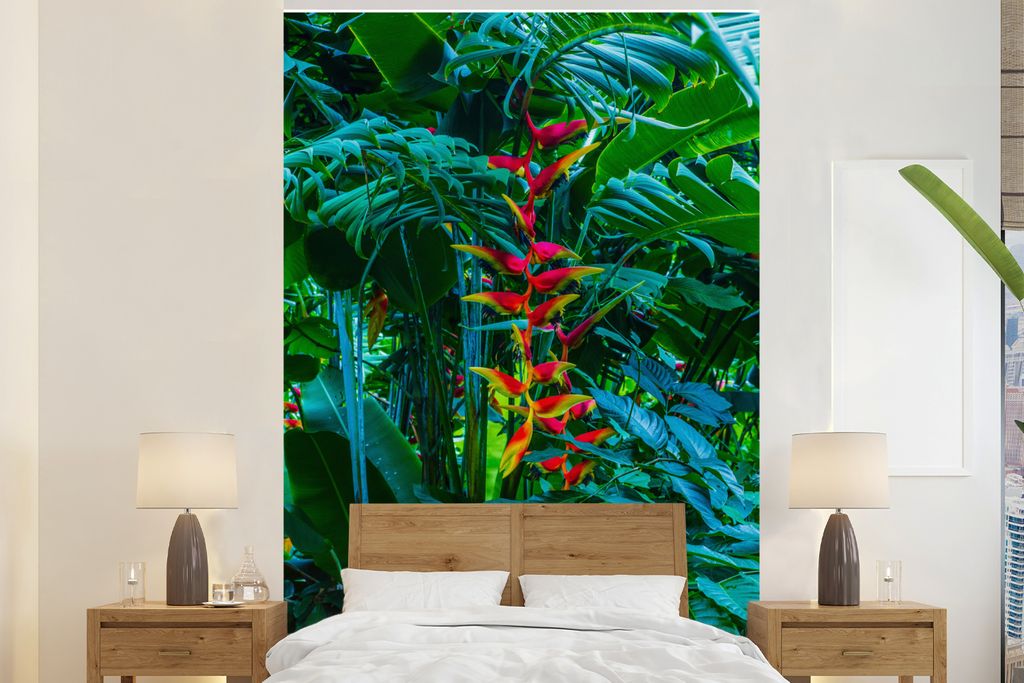 MuchoWow Fototapete für Wohnzimmer oder Schlafzimmer Wandtapete Vinyl Motivtapete Pflanzen - Tropisch - Blumen - 145x220 cm - Wanddekoration