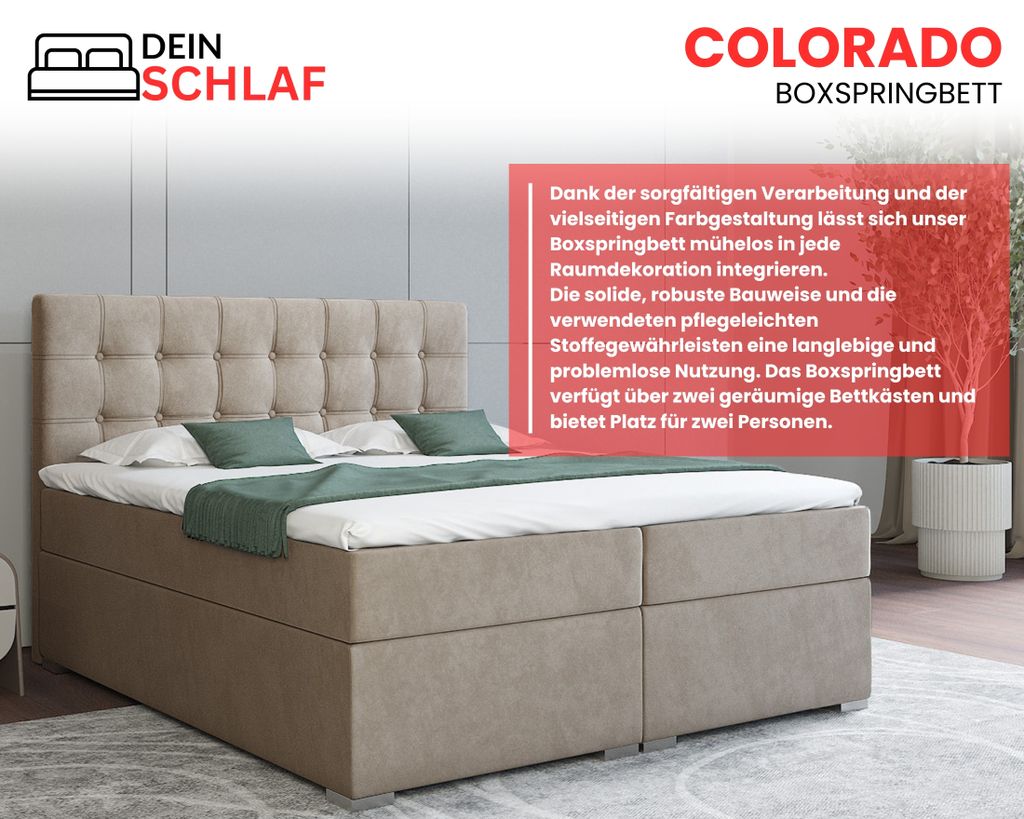 Boxspringbett COLORADO 180x200 cm Beige Velour Samt Produktbild 3
