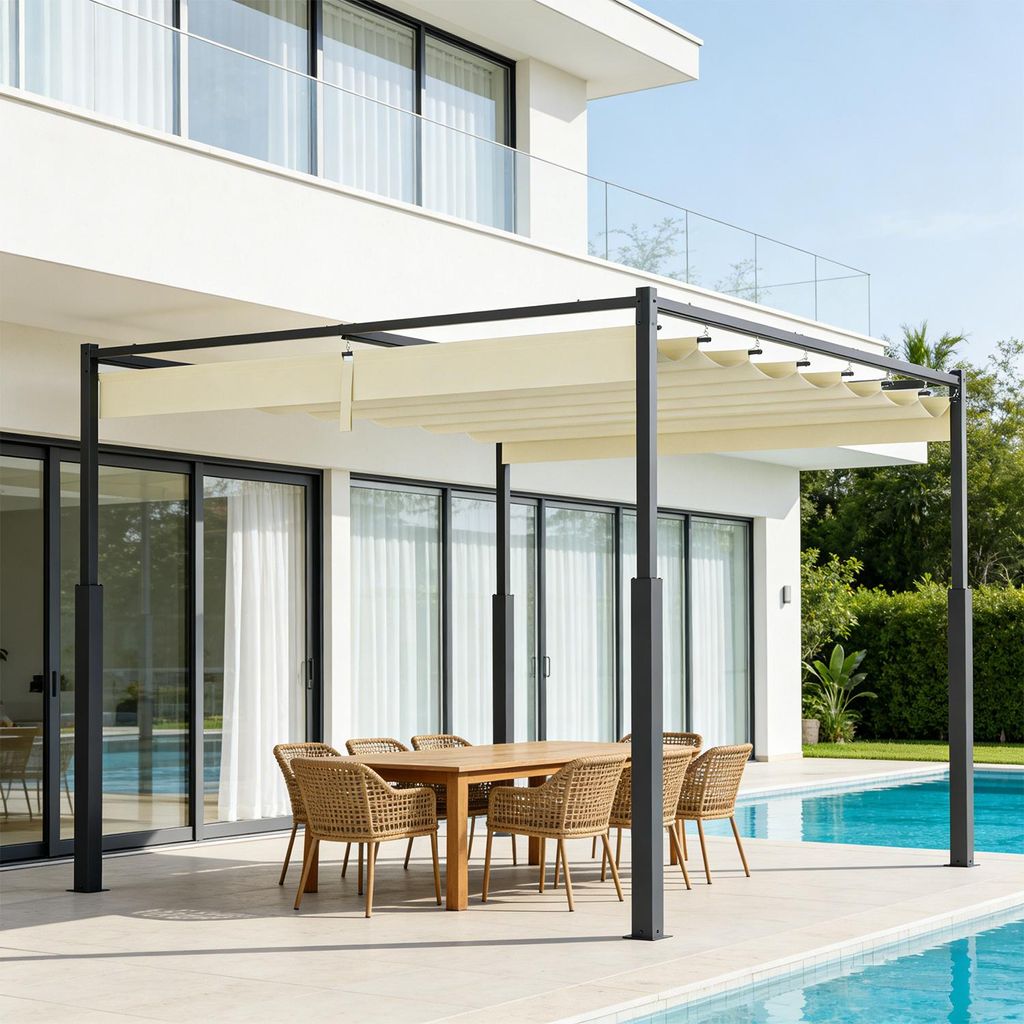 Ikodm Pergola Gartenpavillon Terrassenueberdachung Sonnenschutz Garten Beige 3 x 3 m
