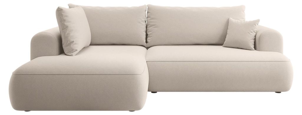Selsey Ovo – Ecksofa mit Schlaffunktion, Ottomane links, Samt Hellbeige