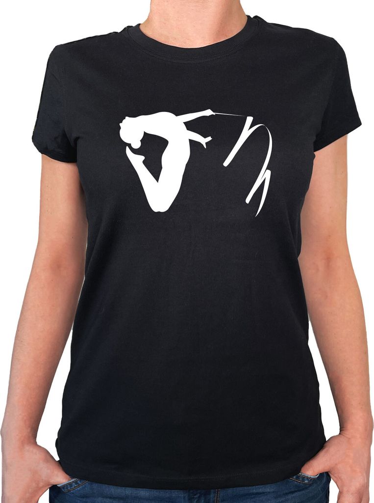 Huuraa Damen T-Shirt Rhythmische Sportgymnastik Silhouette XS Black Bio Baumwolle Fairtrade Damenshirt Geschenkidee