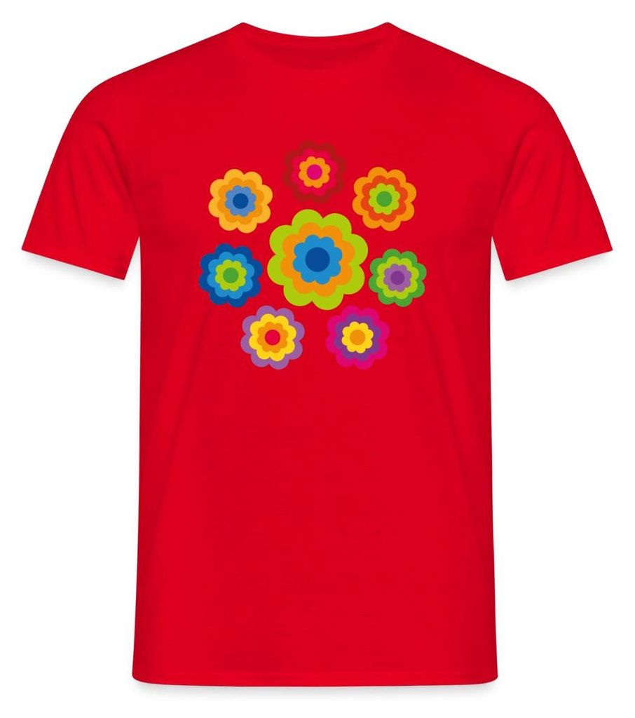 Spreadshirt 70er Jahre Hippie Flower Power Kostüm Blumen Fasching Männer T-Shirt, XL, Rot