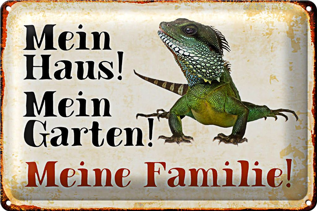 Blechschild Chamäleon 30x20cm mein Haus Garten meine Familie