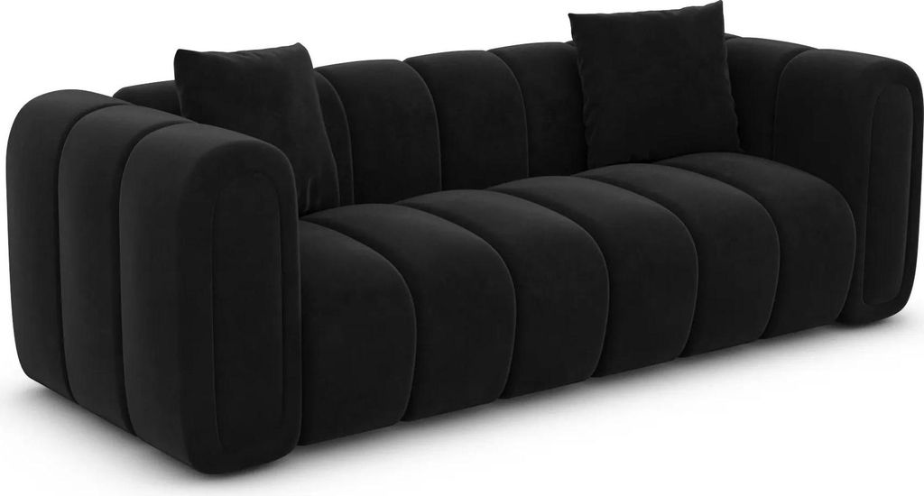 Samtstoff 2-Sitzer Couch Amoria Schwarz