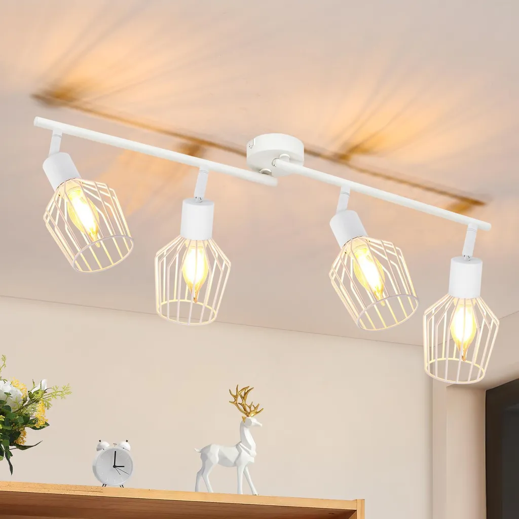 Spot Soffitto Bianco Design Retrò ZMH 4 Fiamme E14 - Elegante e Funzionale