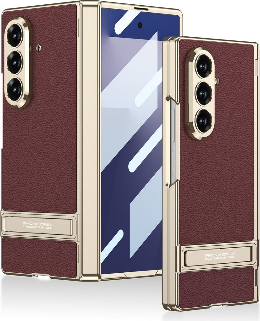Hülle für Samsung Galaxy Z Fold 7 Magnetische Scharnierschutz Hartes Lederstruktur Galvanisieren Schutzhülle mit Displayschutz und Ständer Rot