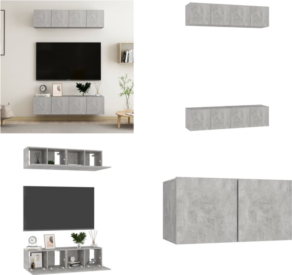 vidaXL TV Schränke 4 Stk. Betongrau 60x30x30 cm Holzwerkstoff - TV-Schrank - TV-Schränke - HiFi-Schrank - HiFi-Schränke