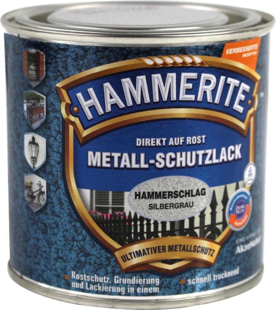 Akzo Nobel - Hammerite, Hammerschlag, Metallschutzlack, silbergrau, 1 Liter