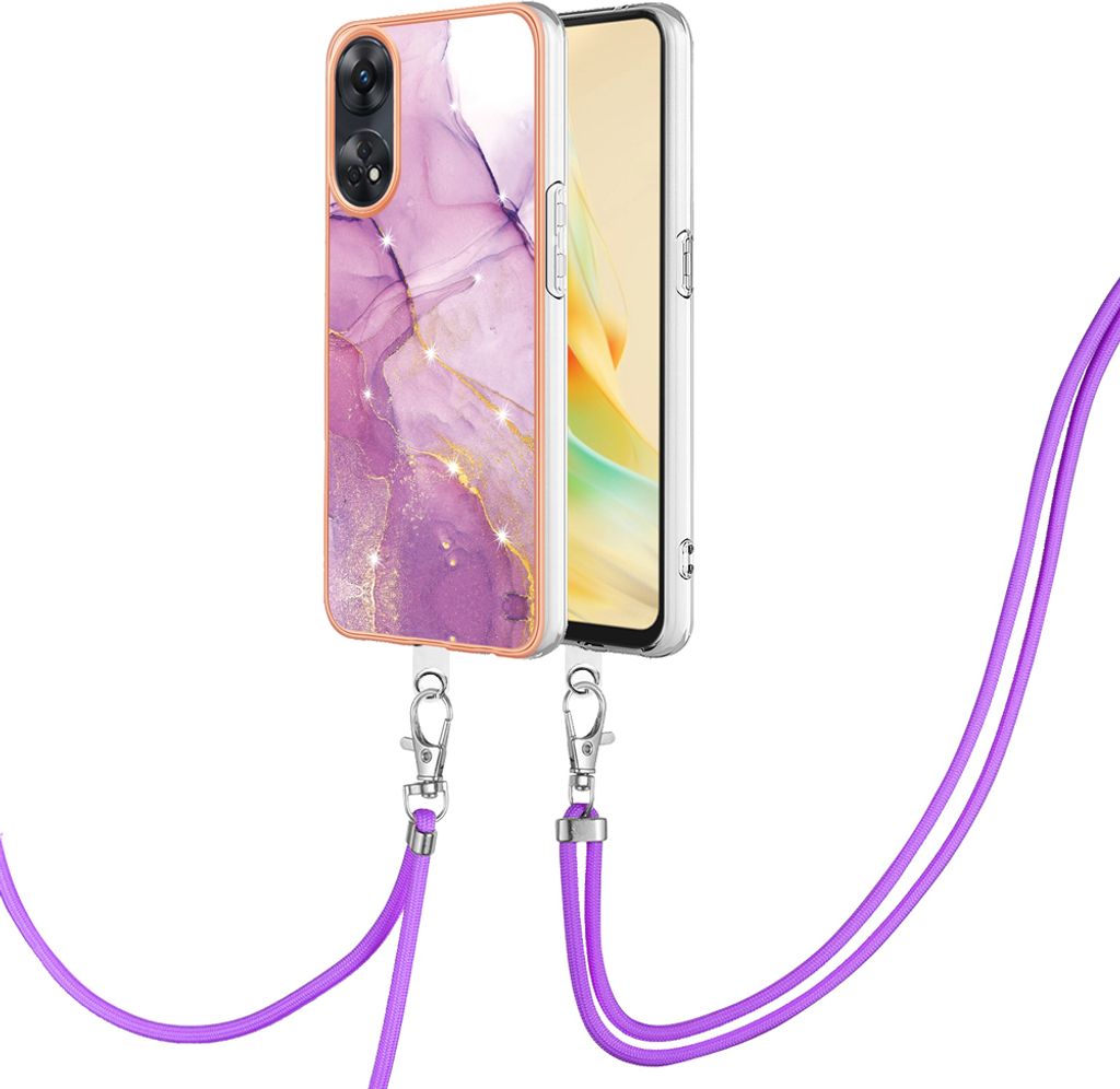 Handykette Hülle für OPPO Reno8 T 4G Muster TPU Schutzhülle mit verstellbarem Tragegurt Pink