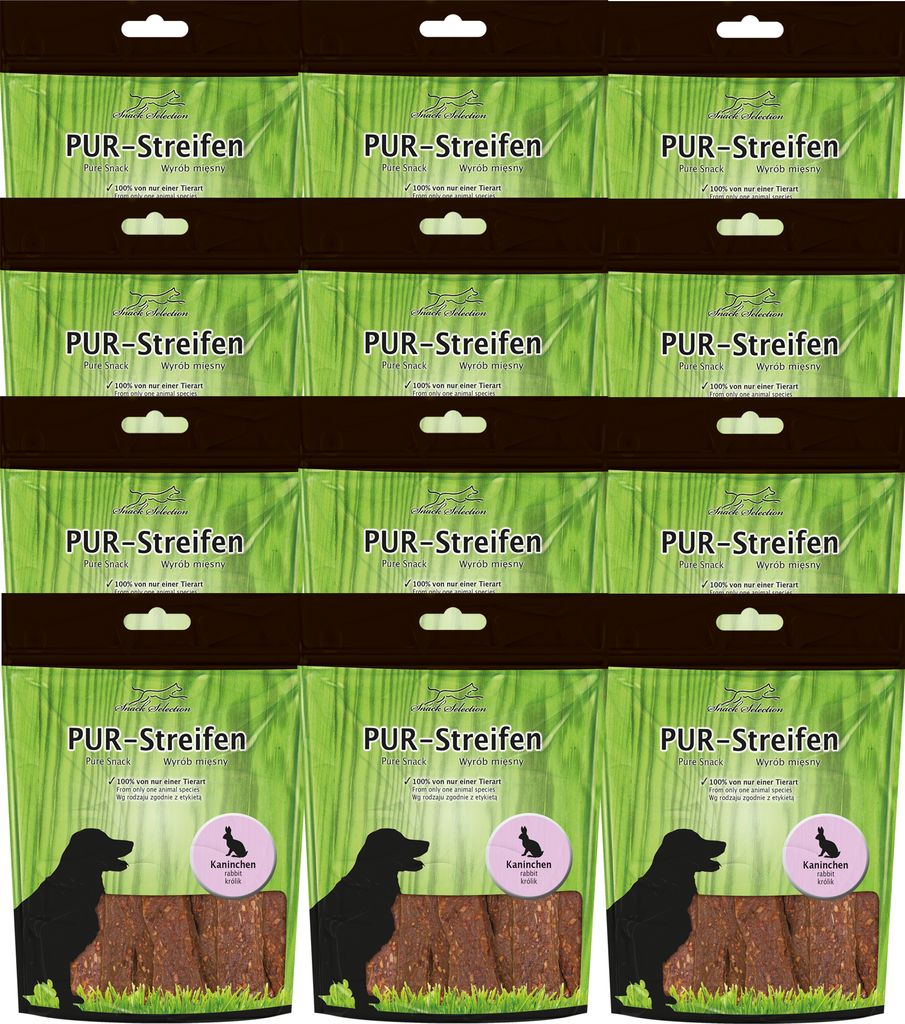 Schecker PUR Streifen Kaninchen - Kausnack für Hunde von einer Tierart - getreidefrei
