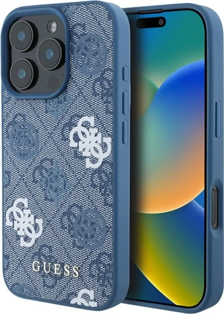 Coque iPhone 16 Guess avec Magsafe Peony motif 4G élégant bleu