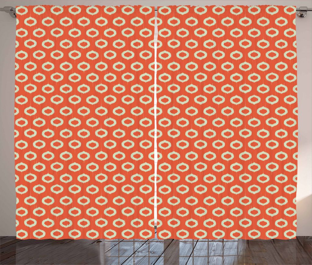 ABAKUHAUS Ikat Rustikaler Vorhang, Grunge Oval Formen Vintage, Wohnzimmer Universalband Gardinen mit Schlaufen und Haken, 280 x 225 cm, Orange Beige