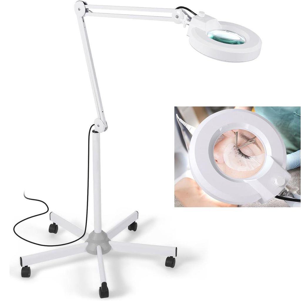 8X Dioptrien Lupenleuchte – Kaltlicht Dimmbar, Make-up-Lupe, Schwenkarm, Glaslinse, Beauty Salon & SPA Lupe mit Stativ
