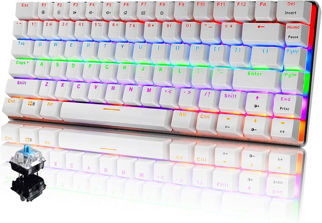 Mechanische Tastatur, 82 Tasten Anti-Ghosting Kompakte Ergonomische USB Kabelgebundene Computer Gaming Tastatur, Regenbogen LED Hintergrundbeleuchtung
