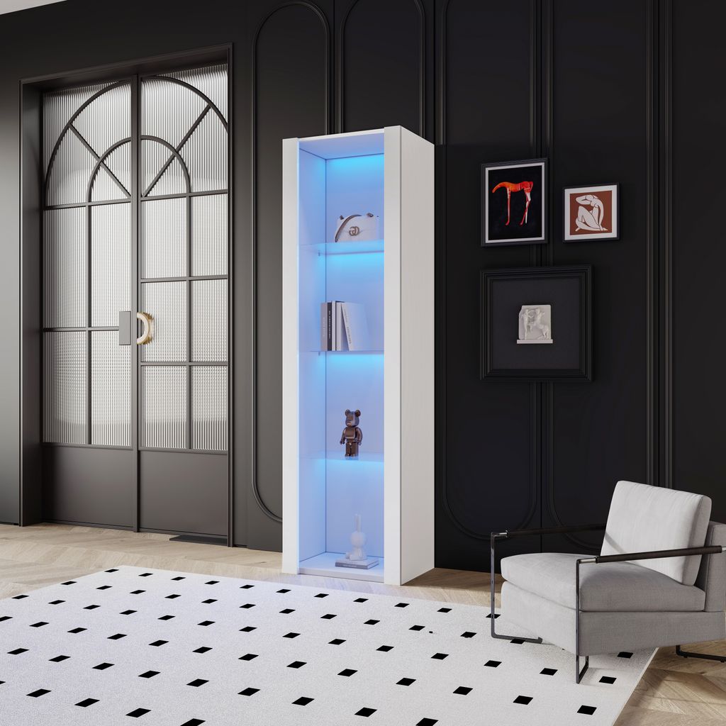 OKWISH Vitrine Haute Avec LED Intégrée, 3 Étagères En Verre Image du produit 