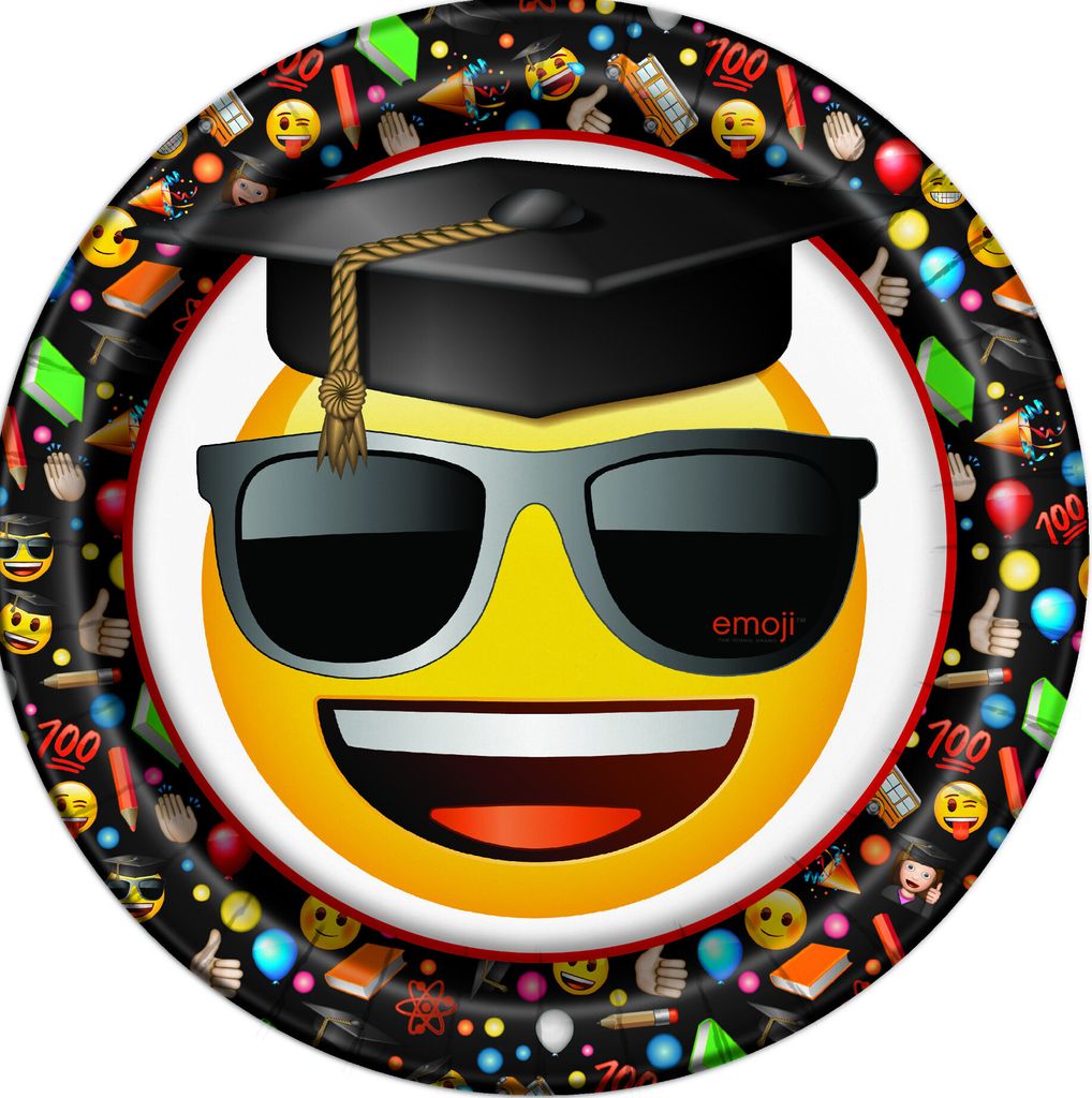 Emoji Pappteller Party-Deko 8 Stück schwarz-weiss-bunt 22cm