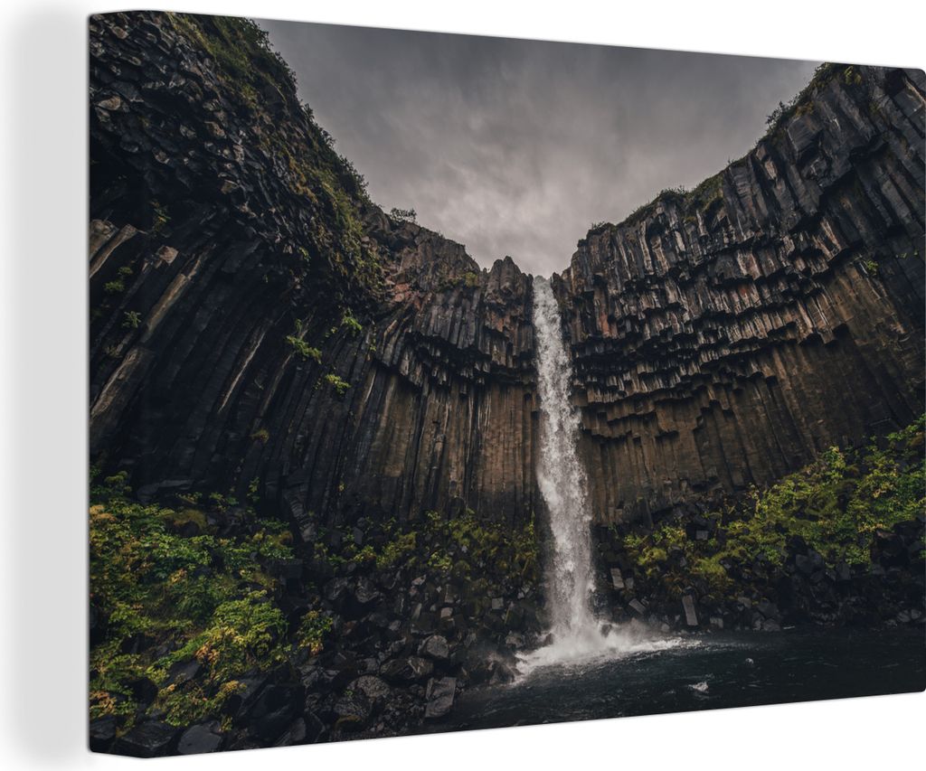 OneMillionCanvasses - Leinwandbilder - 140x90 cm, Ein Wasserfall im isländischen Nationalpark Vatnajökull, Wandbilder Kunstdruck Wanddekoration...