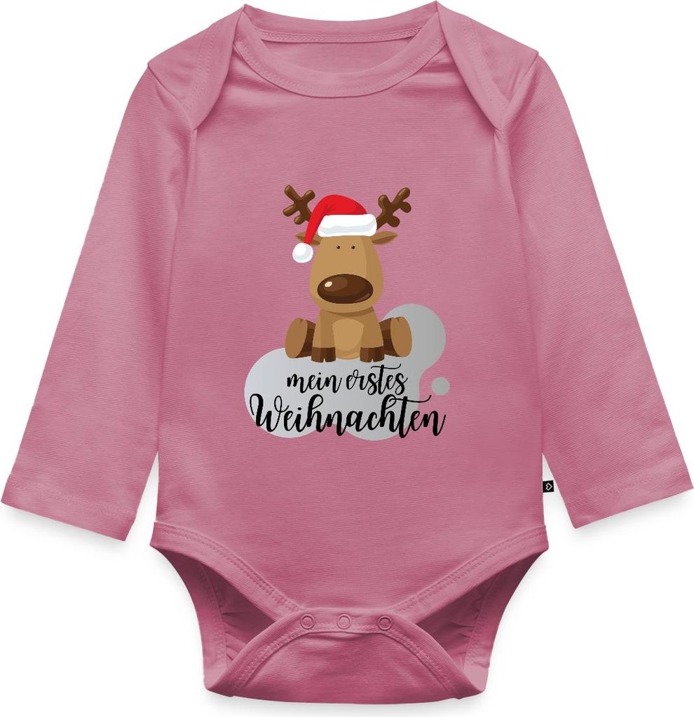 Spreadshirt Mein erstes Weihnachten Rentier mit Weihnachtsmütze Tages Baby Body Langarm, 86 (12-18 M.), Mauve