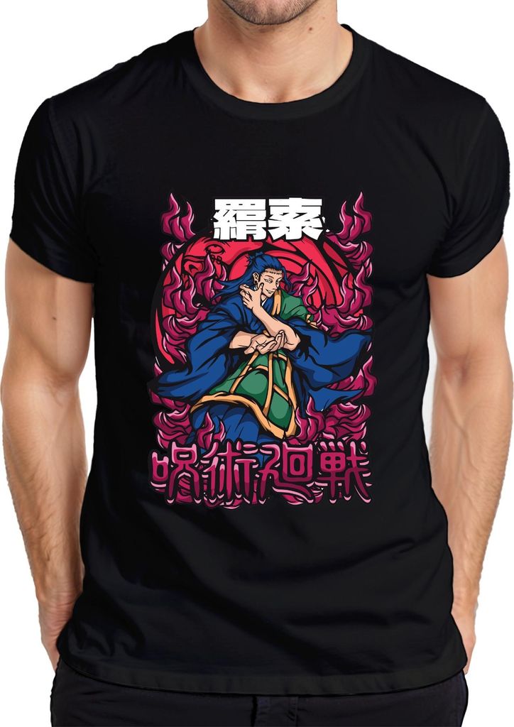 呪術廻戦 Anime Flammen Magier Japanisch Manga Anime Ästhetik Geschenk Herren T-Shirt, Schwarz, XL