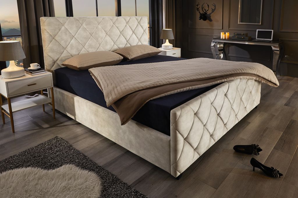 riess-ambiente Design Boxbett ELYSIUM 180x200cm champagner beige Samt mit Stauraum