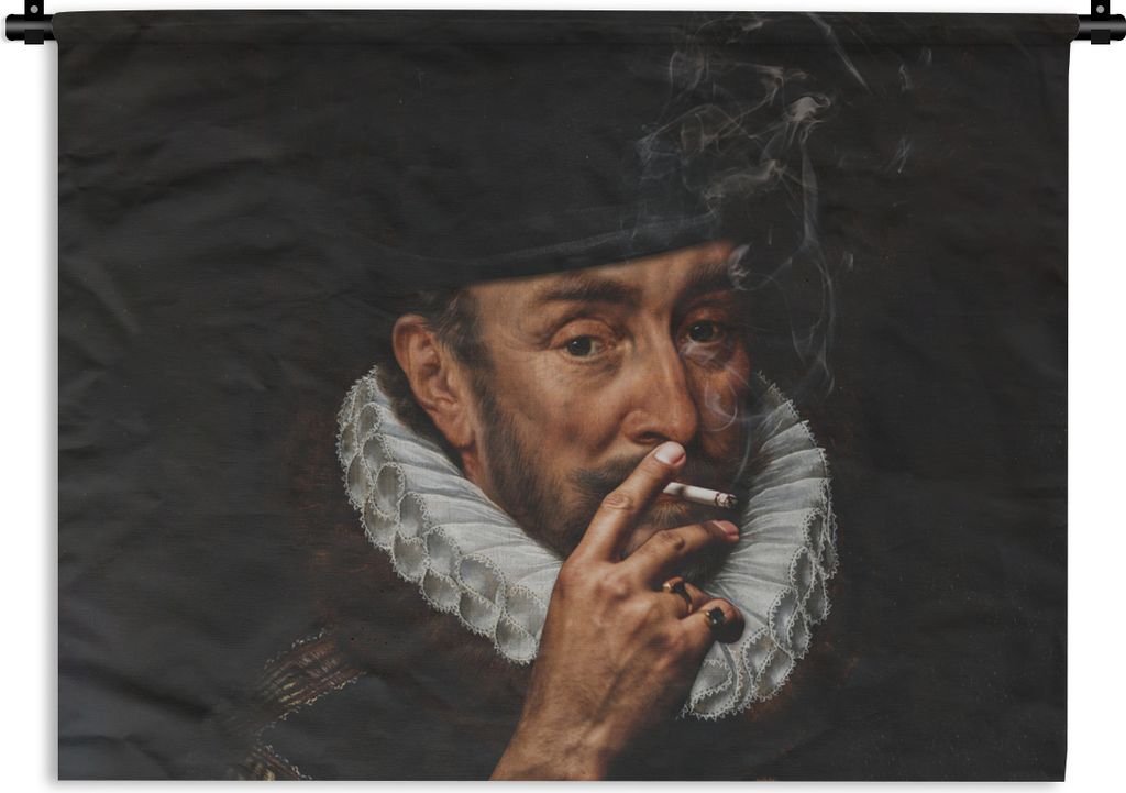 MuchoWow Wandteppich Wandbehang Wilhelm von Oranien - Adriaen Thomasz - Zigaretten 60x45 cm Tapisserie Dekoration Wandtuch - Das Schlafzimmer
