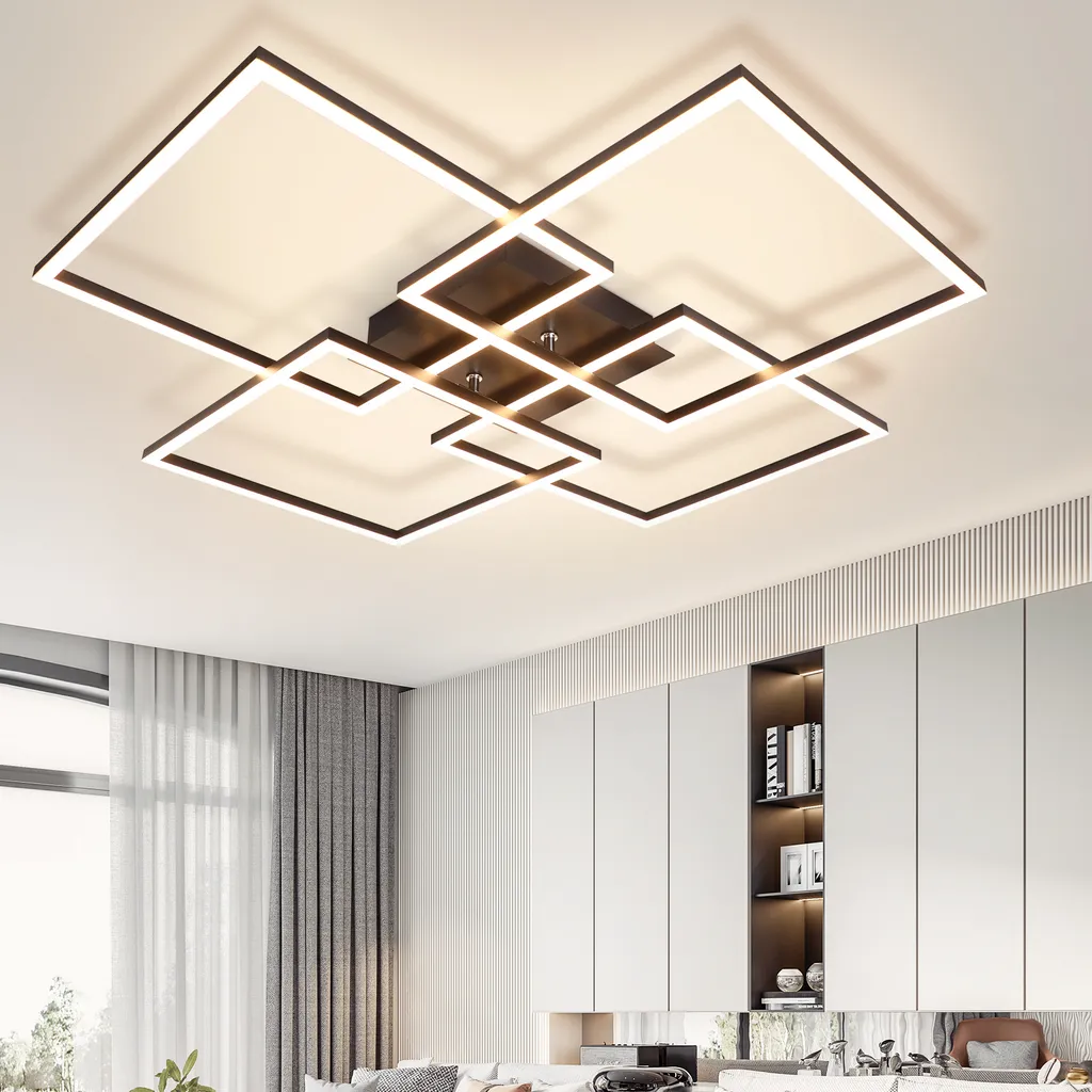 Plafonnier LED Chambre et Salon Noir 4 Cadres Lampe Design Ambiance Douce