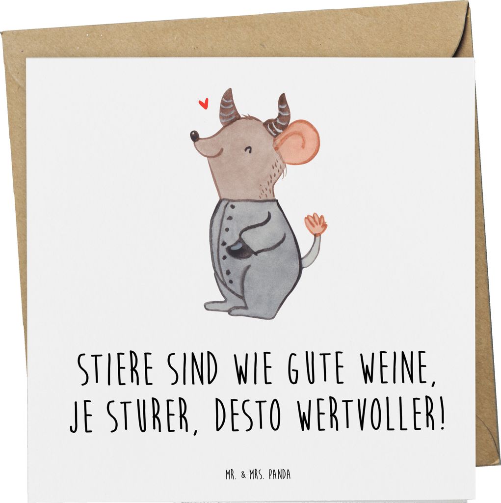 Mr. & Mrs. Panda Grußkarte Sturer Stier - Weiß - Geschenk, Geduld, Klappkarte, doppelkarte, Glückwunschkarte, anlasskarte, Geschenke Sternzeiche...