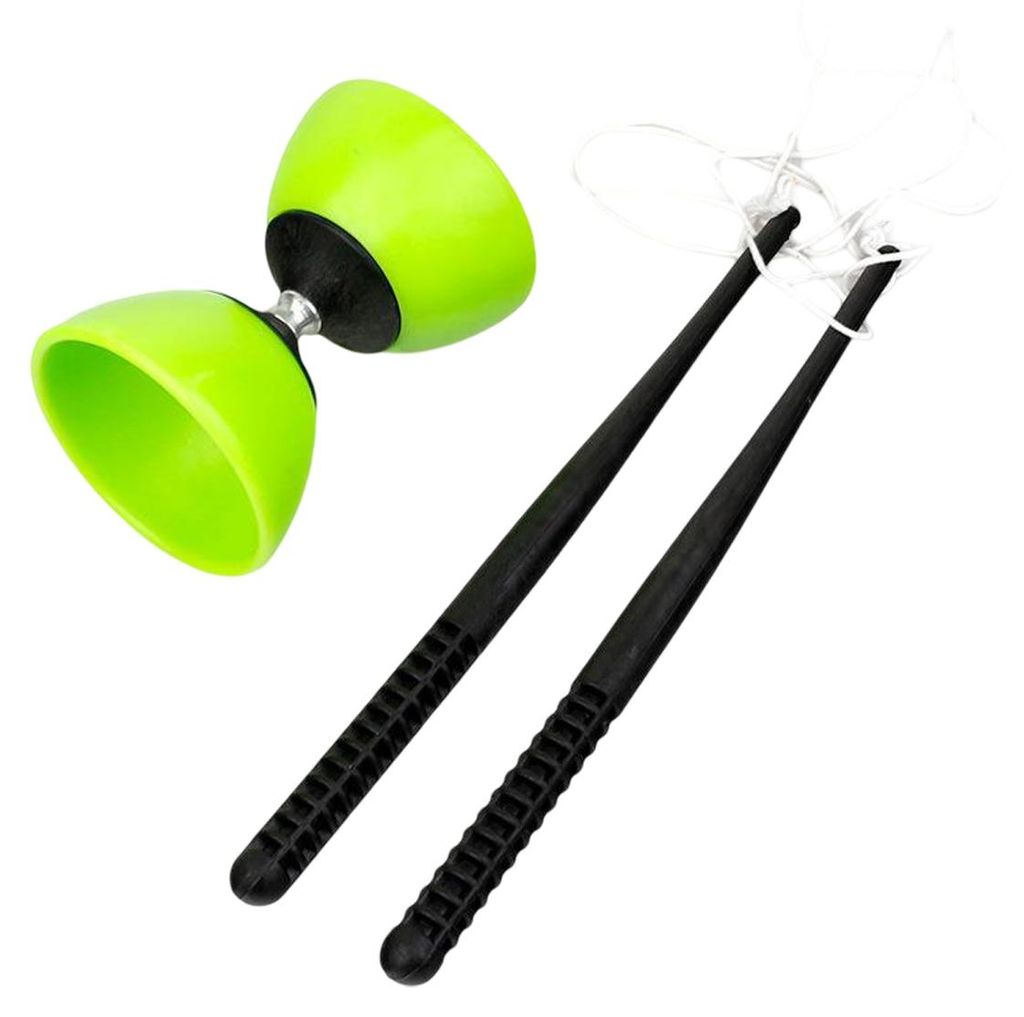 Weiches Doppel-Klangschalen-Diabolo-Set aus Kunststoff, chinesisches Jojo mit Stäben und Schnur (Grün)
