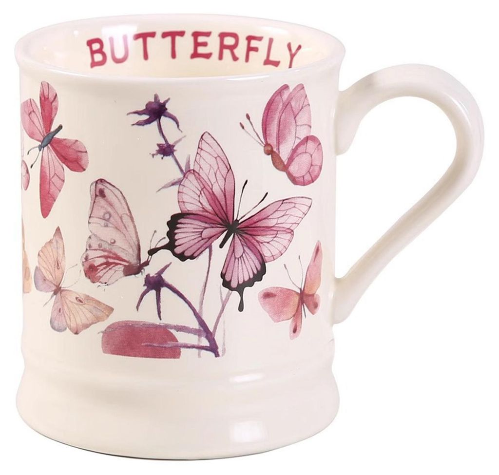 380 ml Keramik-Kaffeebecher im Retro-Vintage-Stil mit handbemaltem Blumen- und Schmetterlingsmuster, Teetasse mit Henkel, Geschenk für Frauen und ...