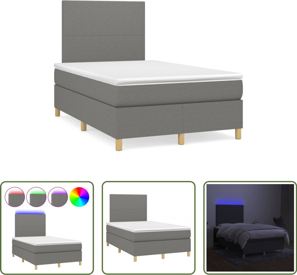 The Living Store Boxspringbett mit Matratze & LED Dunkelgrau 120x190 cm Stoff