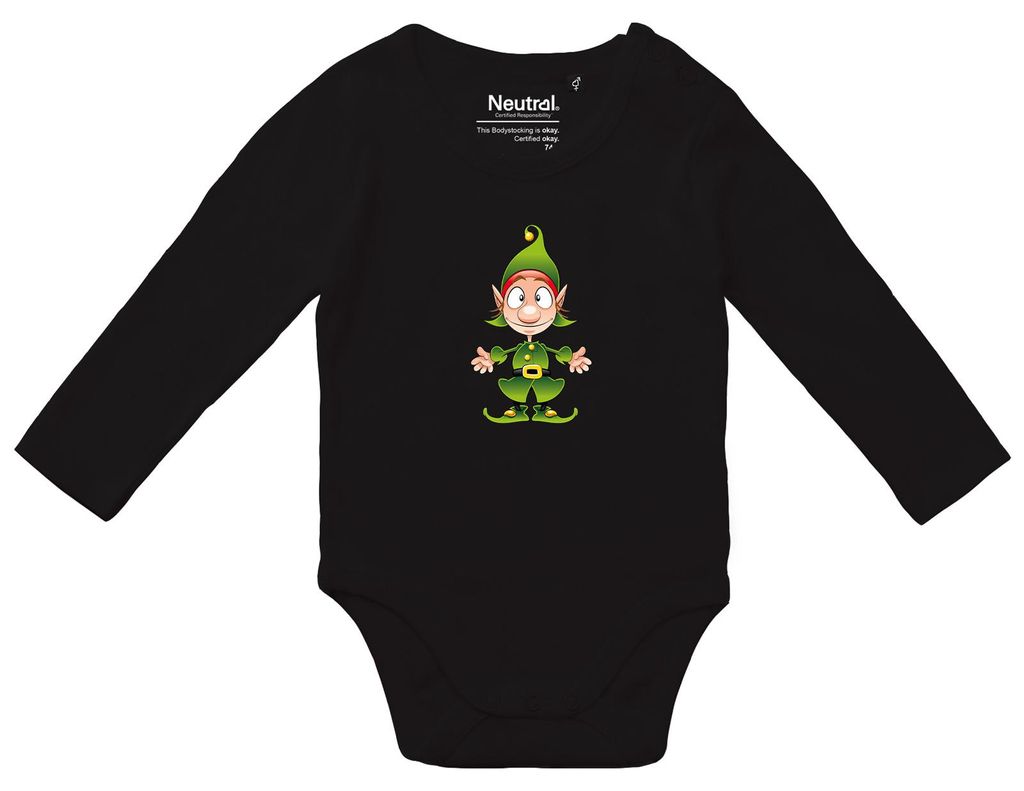 Huuraa Baby Body Kobold Fabelwesen 62 Black Baumwolle Fairtrade Langarmbody Geschenkidee