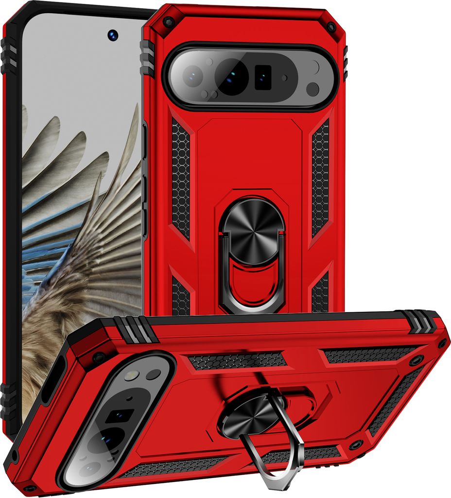 Schutzhülle für Google Pixel 10 / Pixel 10 Pro Dual Layer Robust Militäre Fallschutz Hülle mit Ringhalterung Ständer Rot