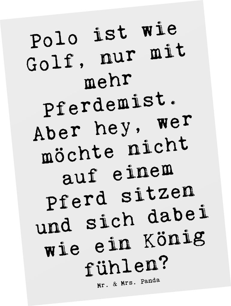 Mr. & Mrs. Panda Postkarte Spruch Polo Abenteuer - Weiß - Geschenk, Sportler Geschenke, Sport, Postkarten, Grußkarte, Adrenalin, Humor, Eleganz, ...