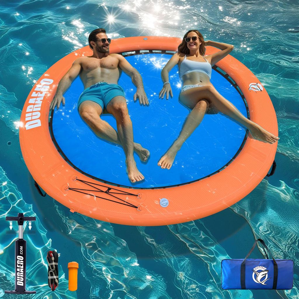 Aufblasbare Wasser-Hängematte, Rundes Schwimmdock, Schwimmring für See & Pool, Großes Familien-Insel-Float für Mehrere Personen & Partys
