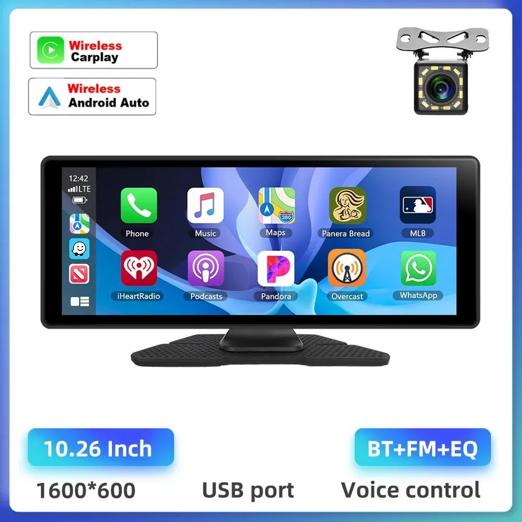 Monitor per auto, display da 10,2 pollici, supporto Bluetooth e FM, con fotocamera - 1