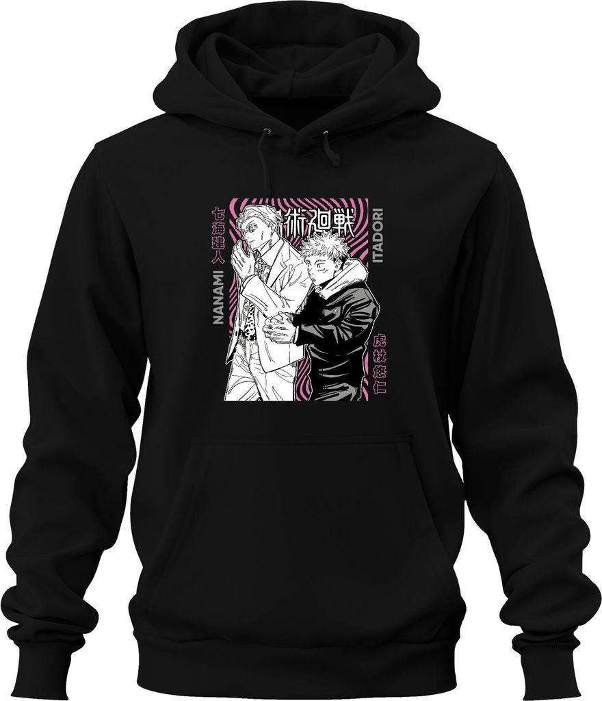 Jujutsu Kaisen Nanami Itadori Anime Ästhetik Geschenk Manga Retro Uni Hoodie Kapuzenpullover, Schwarz, 3XL