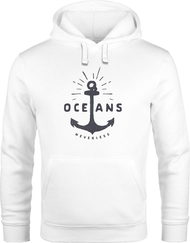 Hoodie Herren Anker Motiv maritim Schriftzug Oceans Kapuzen-Pullover Männer Neverless weiß M
