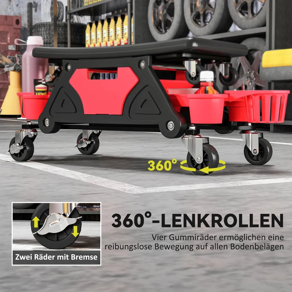Tabouret de garage roulant pour mécanique avec support outils intégré - 6